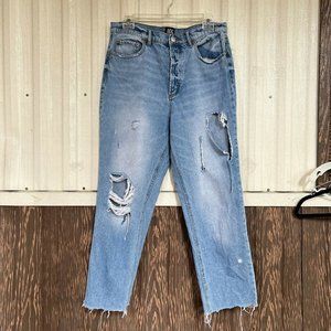 BDG Mom jeans distressed raw hem size 30 button fly medium wash